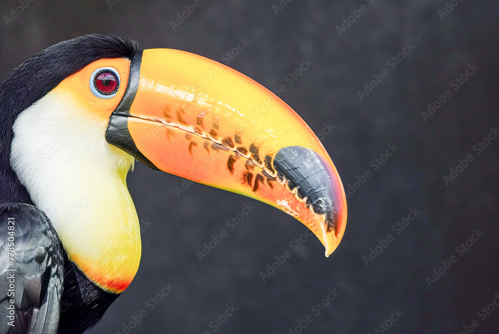 Fototapeta premium Ramphastos toucan stump on black background