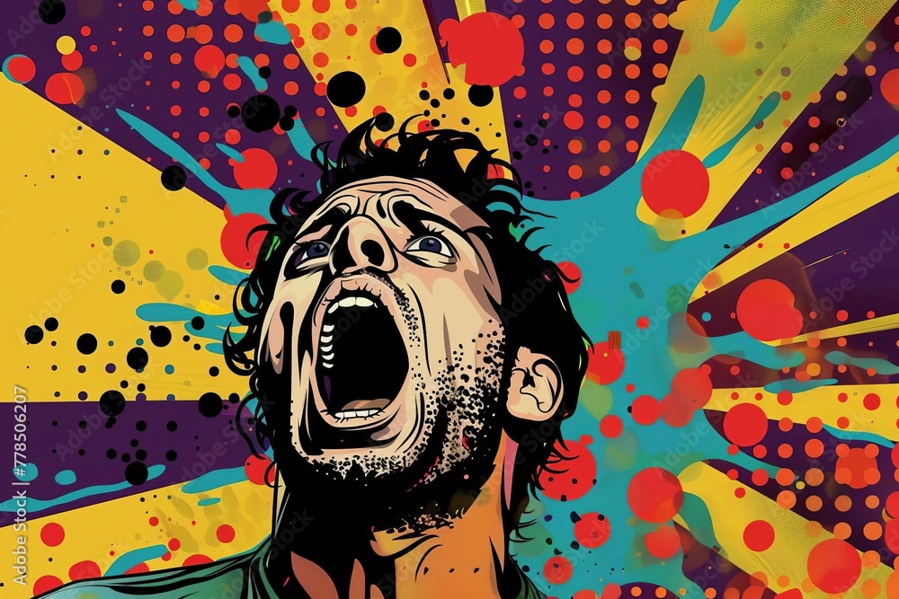 Terrified Man Screaming in Fear, Pop Art Comic Book Style Poster