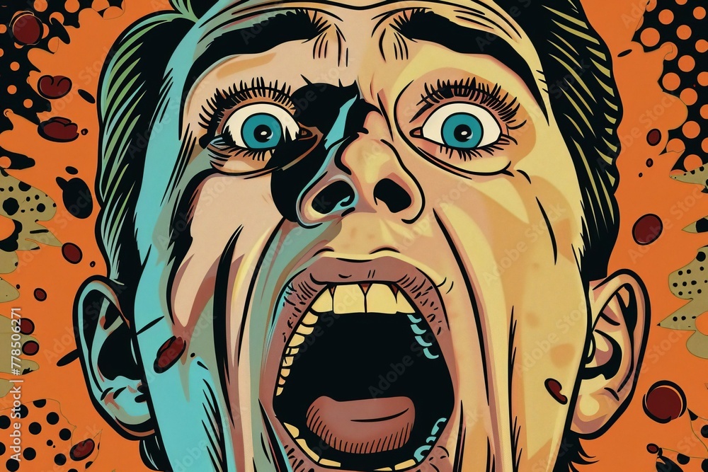 Terrified Man Screaming in Fear, Pop Art Comic Book Style Poster