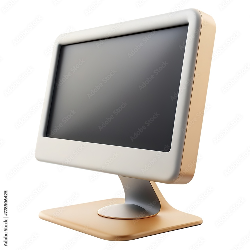 Computer monitor in gold and grey. Flat screen. 3d rendered AI generated work. White background Computer monitor in gold and grey. Flat screen. 3d rendered AI generated work. White background
