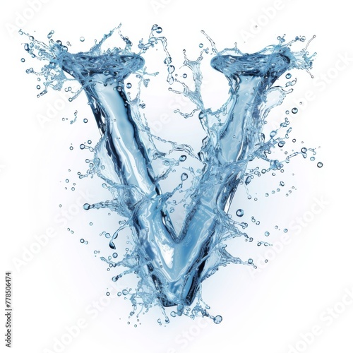 Alphabet, letter V. Splash of water takes the shape of the letter V, representing the concept of Fluid Typography. Concept: Water shaped into a letter, symbolizing adaptability and flow.