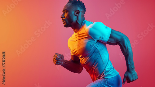 Athletic Male Runner in Dynamic Pose, Vibrant Color Contrast Capturing Motion