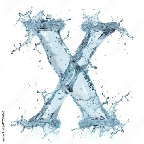 Alphabet, letter X. Splash of water takes the shape of the letter X, representing the concept of Fluid Typography. Concept: Water shaped into a letter, symbolizing adaptability and flow.