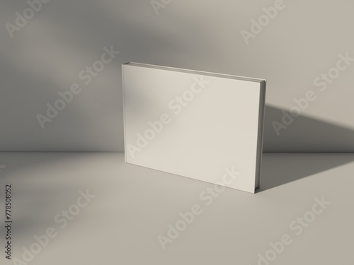 Horizontal photo Book album Mockup standing on white table. 3d rendering