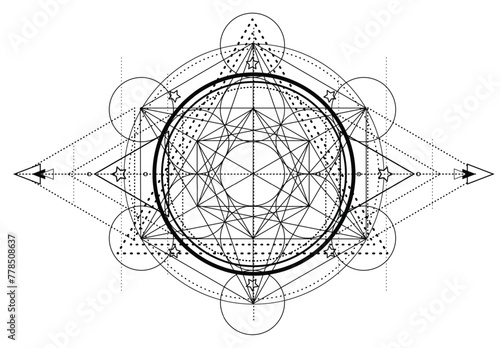 Metatron Cube. Moon pagan Wicca moon goddess symbol. Three-faced Goddess, Maiden, Mother, Crone isolated vector illustration. Tattoo, astrology, alchemy, boho and magic symbol. Coloring book.
