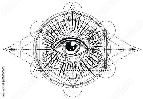 Metatron Cube. Moon pagan Wicca moon goddess symbol. Three-faced Goddess, Maiden, Mother, Crone isolated vector illustration. Tattoo, astrology, alchemy, boho and magic symbol. Coloring book.