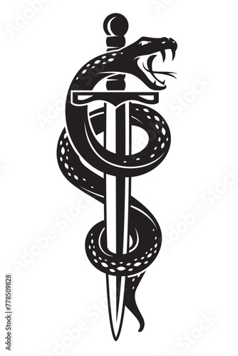 snake and sword in tattoo style isolated on white background