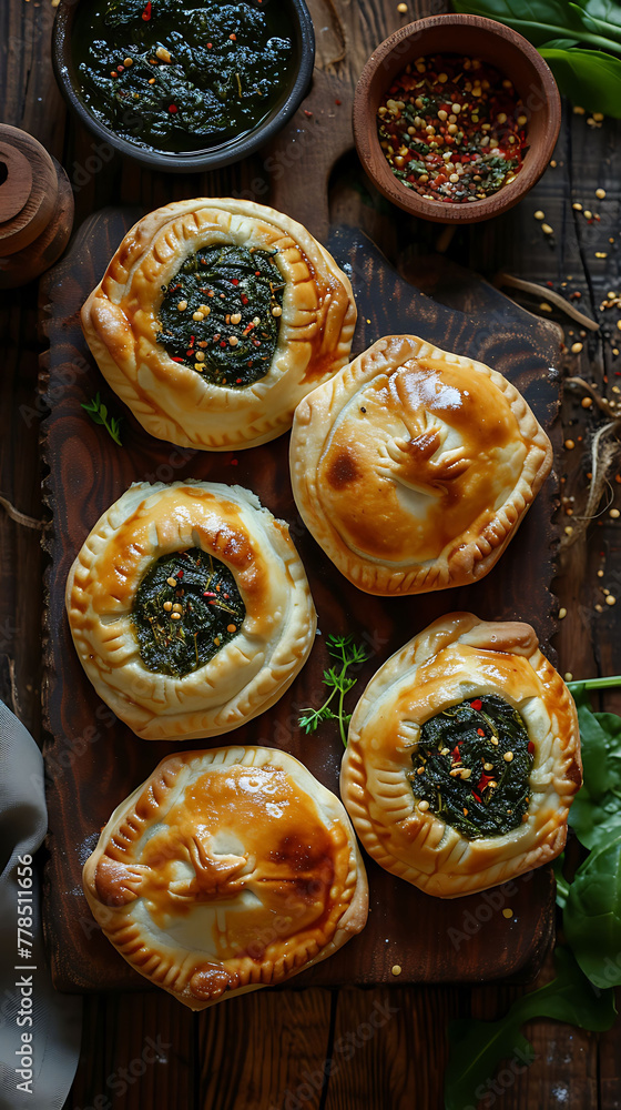 Lebanese Fatayer Spinach Pies, Delicious food style, Horizontal top view from above