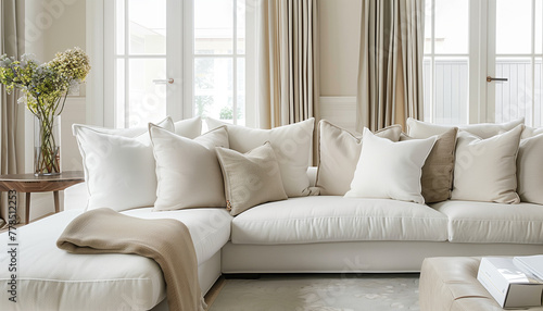 Living Room Interior. Close-up Sofa with Pillows