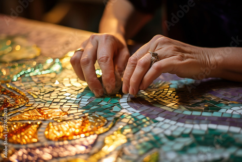 Woman working on mosaic piece