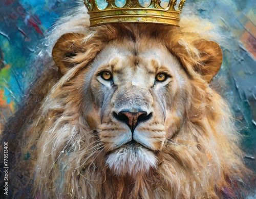 Photo en gros plan d'art abstrait moderne avec un lion couronné