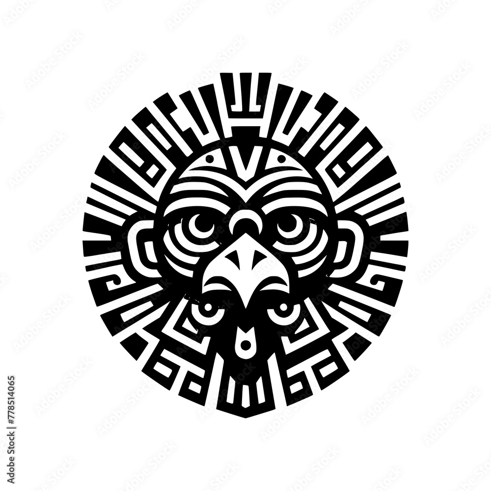 ancient maya tribe pattern animal of eagle head black outline vector illustration