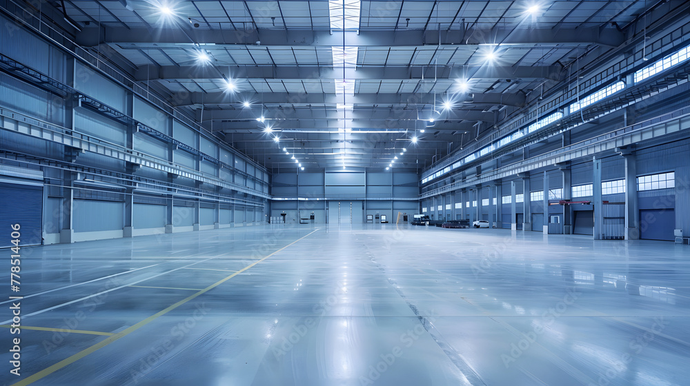 Fototapeta premium A large modern warehouse with high ceilings and steel beams