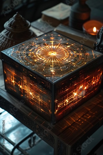 A puzzle box designed by extraterrestrial minds, its patterns a language of light and sound waiting to be decoded 