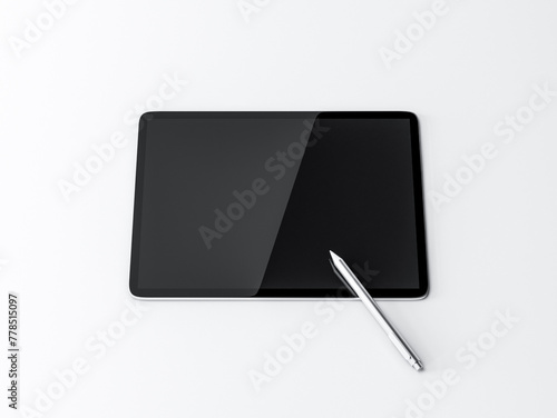Tablet Computer Mockup with a pen on white background, 3d rendering