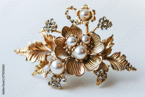 Pearl Brooch with Floral Design