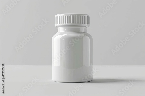 White Pill Bottle Mockup Isolated on White Background, Pharmaceutical Product Packaging 3D Rendering