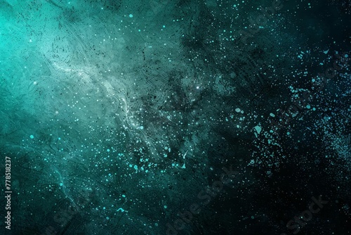 Abstract Teal and Black Gradient Background with Grainy Noise Texture and Bright Glow, Grunge Digital Art