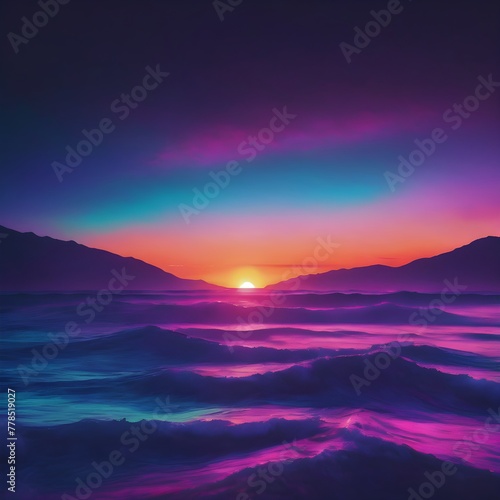 a sunset with mountains and the ocean in the background © Abdulkadir