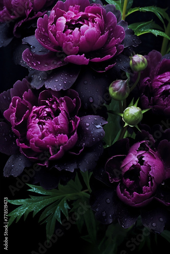 Purple flowers with water droplets