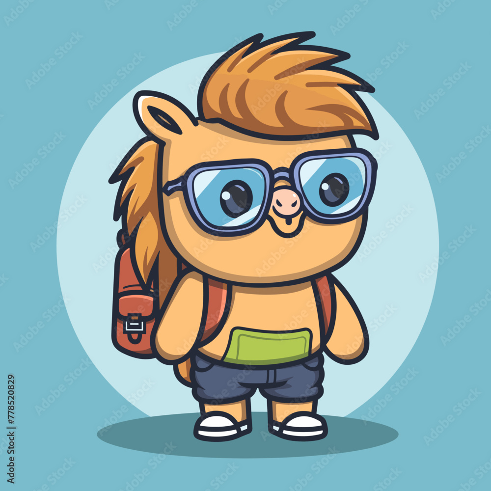 Cute cartoon schoolboy with backpack and glasses. Vector illustration.