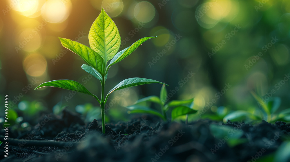 A small green plant is growing in the dirt A small green plant is growing in the dirt