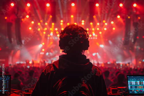 A man attends a live concert, immersing himself in the energy of the music and feeling the rhythm pulse through his veins. Concept of live music enjoyment. Generative Ai.