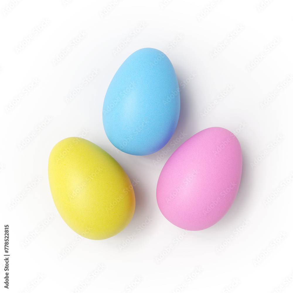 Three Easter Eggs Pastel Colors White Background with Shadow Close-up Three Easter Eggs Pastel Colors White Background with Shadow Close-up