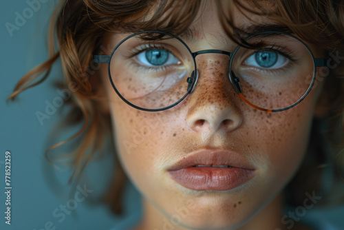 A teenager with glasses opts for laser eye surgery, hoping to escape the teasing and bullying associated with wearing spectacles. Concept of vision correction and self-confidence. Generative Ai.