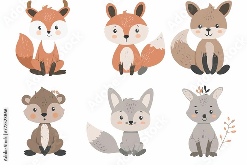 Cute autumn woodland animals clipart collection, hand-drawn forest creatures, children's illustration