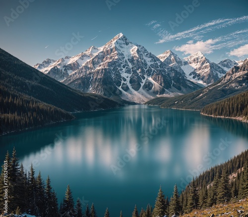 A mountain range in the background with a lake in the foreground. © Miklos