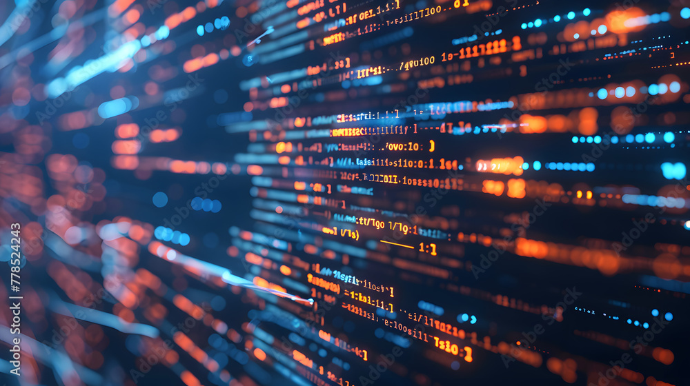 Digital background featuring an abstract digital space with floating code and data Digital background featuring an abstract digital space with floating code and data