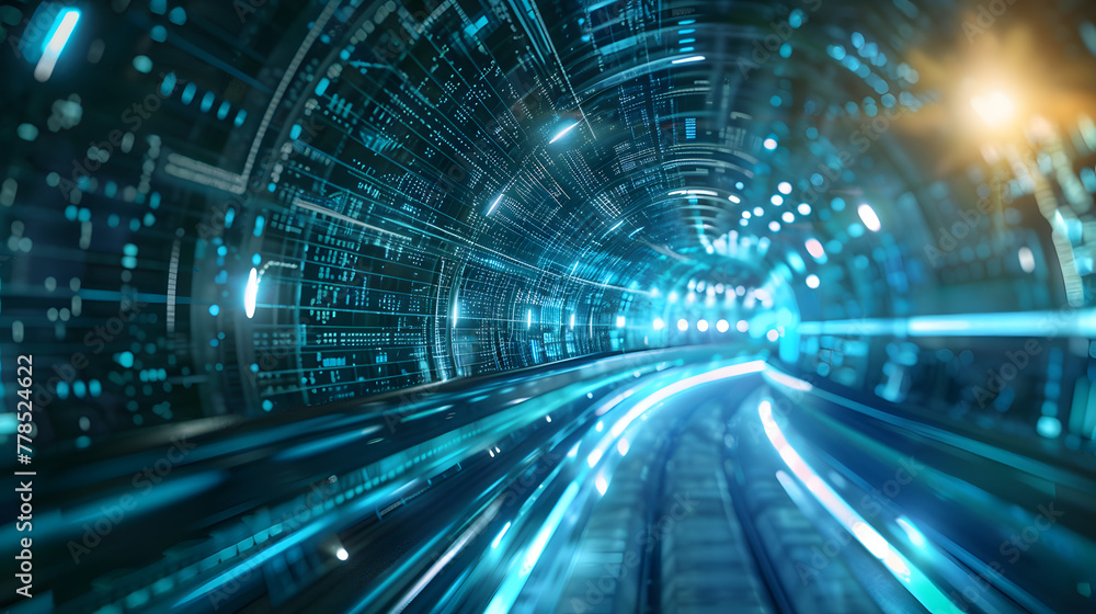 Highspeed digital data transfer in futuristic tunnel Highspeed digital data transfer in futuristic tunnel