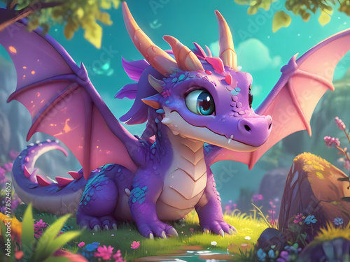 Fantasy Dragon on Magical Background