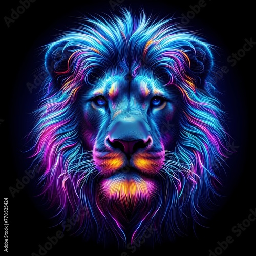 Neon lion head in the night