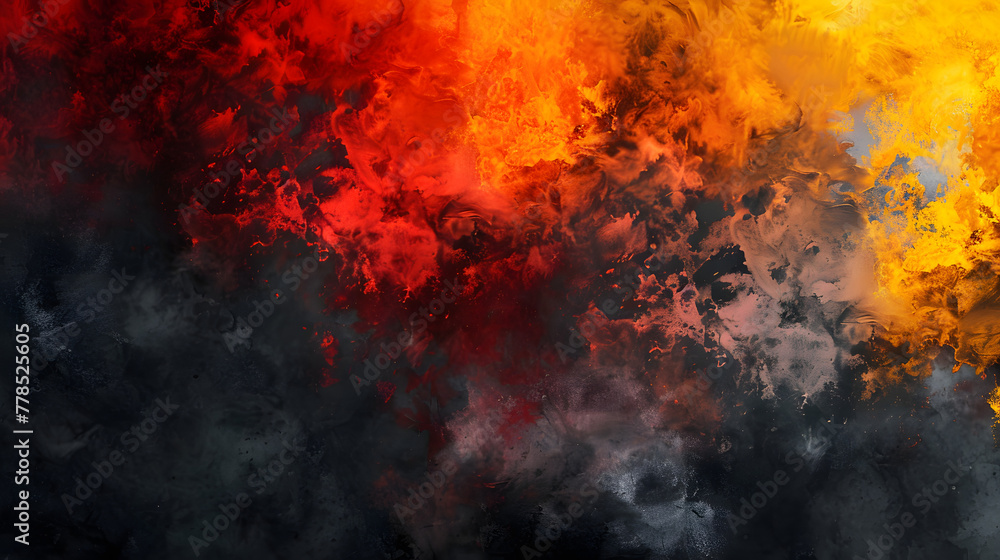 Vibrant fiery shades of red, orange, and yellow on a black and gray background