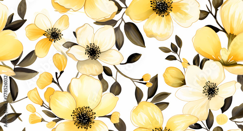 A seamless pattern of yellow and white flowers