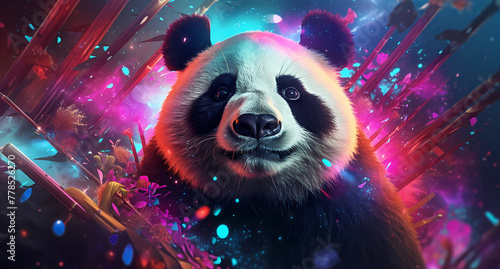 A panda in a colorful background photo