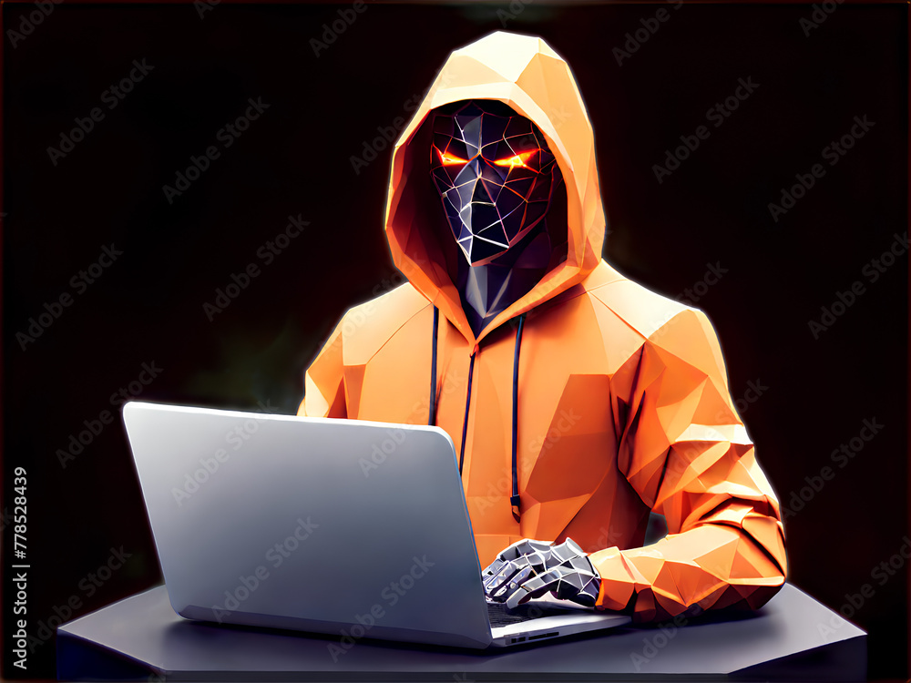Digital Intrigue: Abstract Polygonal Hacker on Dark Technology Background Digital Intrigue: Abstract Polygonal Hacker on Dark Technology Background