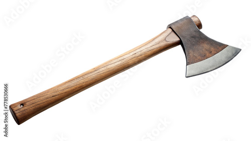 Axe with wooden handle isolated on transparent background.