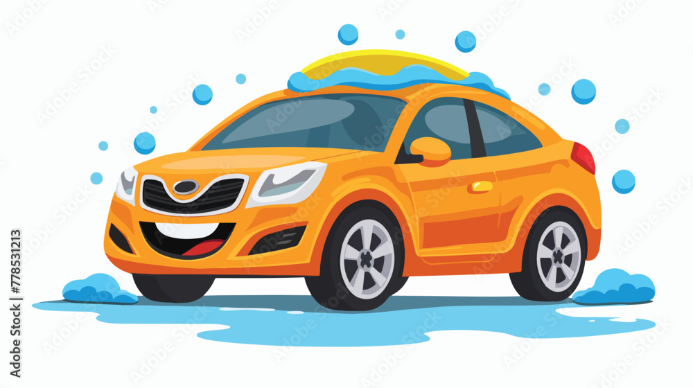Cartoon smiling car washing mascot flat vector isolated