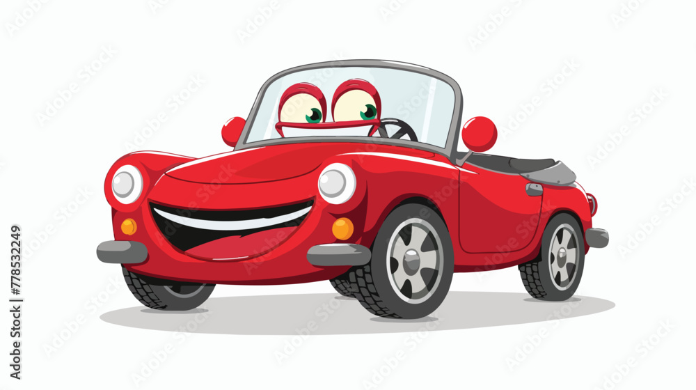 Cartoon smiling red car convertible mascot flat vector