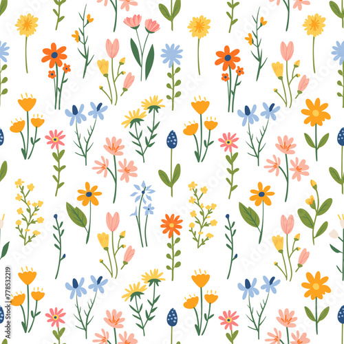 Cute floral pattern in the flowers. Seamless vector texture. Elegant template for fashion prints. White background.