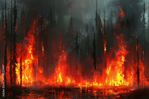 Fire Burning in a Forest Filled With Trees
