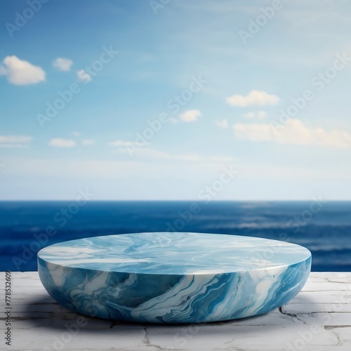Blue water background, Product display scene 3d marble stand stone