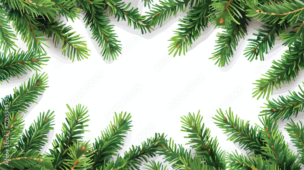 Frame of detailed Christmas tree branches on isolated