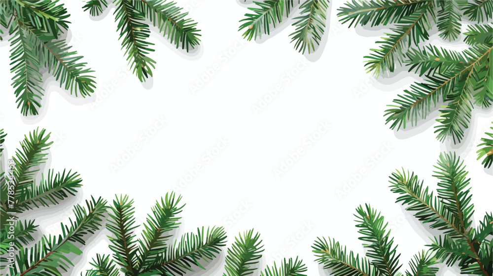 Frame of detailed Christmas tree branches on isolated
