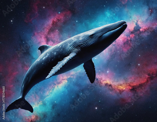 whale in space, nebula background digital art