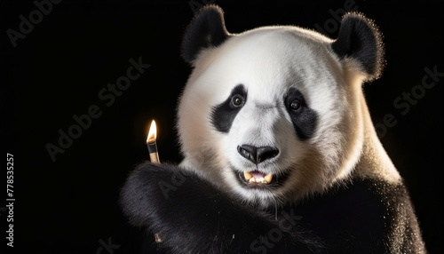 Stunning Panda Portrait: Professional Studio Setup with Key Light, Providing Ample Copy Space Against Black Background