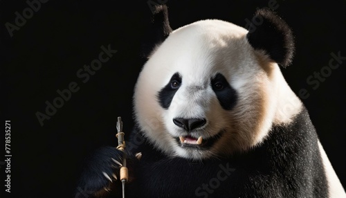 Stunning Panda Portrait: Professional Studio Setup with Key Light, Providing Ample Copy Space Against Black Background